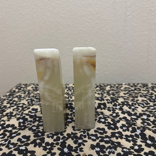1960s Vintage Mexican Hand-Carved Onyx Bookends For Sale - Image 5 of 9