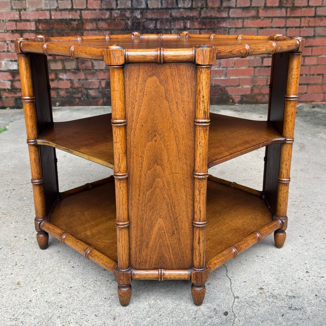 1970s Henredon Attributed Faux Bamboo Octagonal Tiered Side Table - Palm Beach Regency Style For Sale - Image 11 of 12