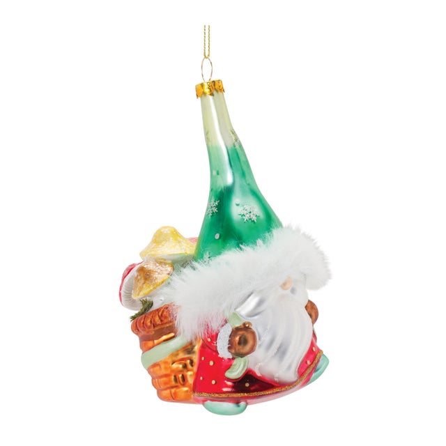 Kenneth Ludwig Chicago Glass Santa Gnome Ornament (Set of 6) For Sale - Image 4 of 5
