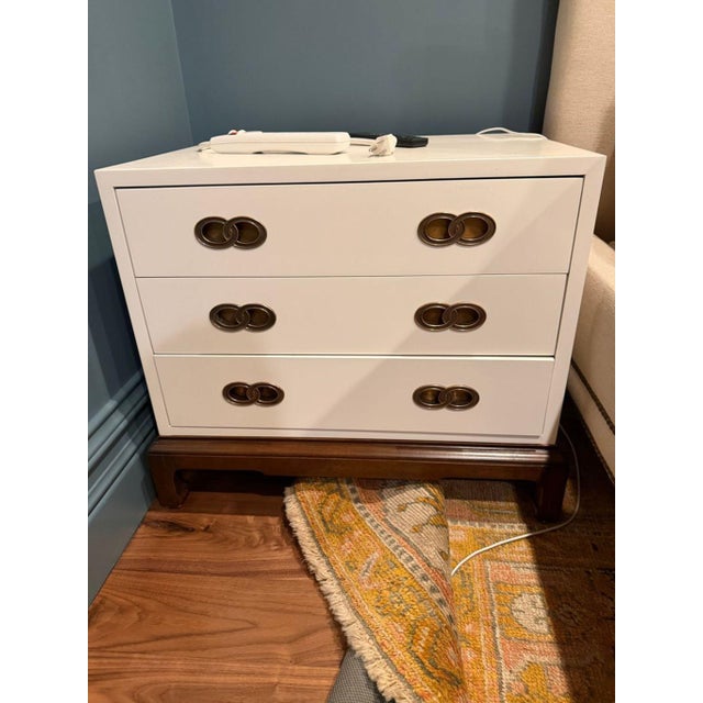 Henredon White 3-Drawer End Tables With Brass Pulls - Pair For Sale In Los Angeles - Image 6 of 6