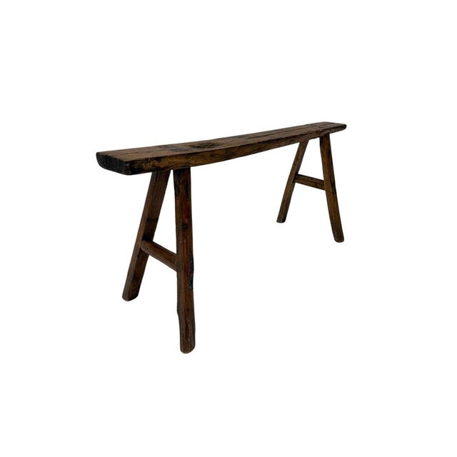 Stunning and rare Rustic French Provincial small bench or stool Striking French design from the 1950s Patinated pine base...