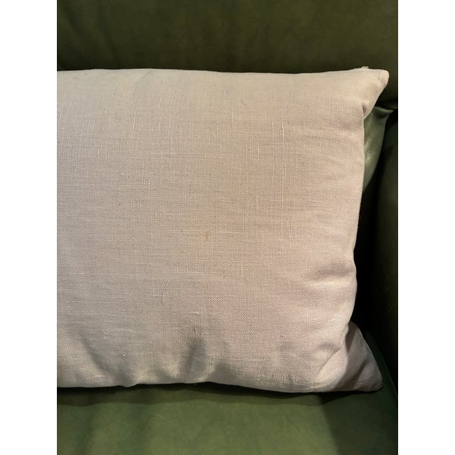 Traditional Gray Linen Pillow With White Geometric Appliqué For Sale - Image 3 of 3