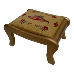 Late 19th Century Antique Victorian Cornucopia Needlepoint Footstool