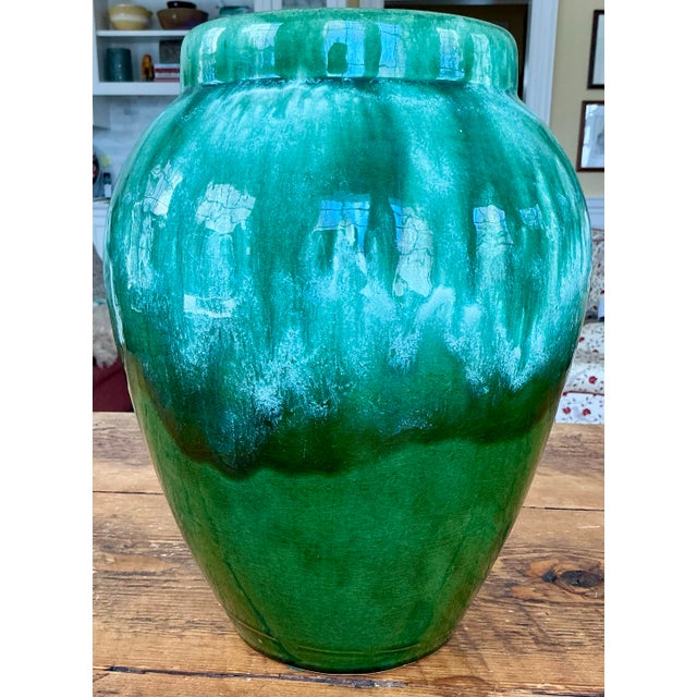 Large Green Custom Pottery Vase or Planter. No maker’s mark present. Very heavy. Gorgeous colors.
