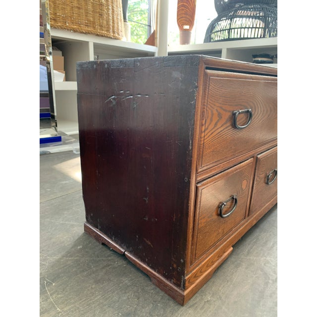 Turn of the Century Tiger Maple Low Cabinet W/ Hand-Hammered Iron Pulls For Sale - Image 4 of 12