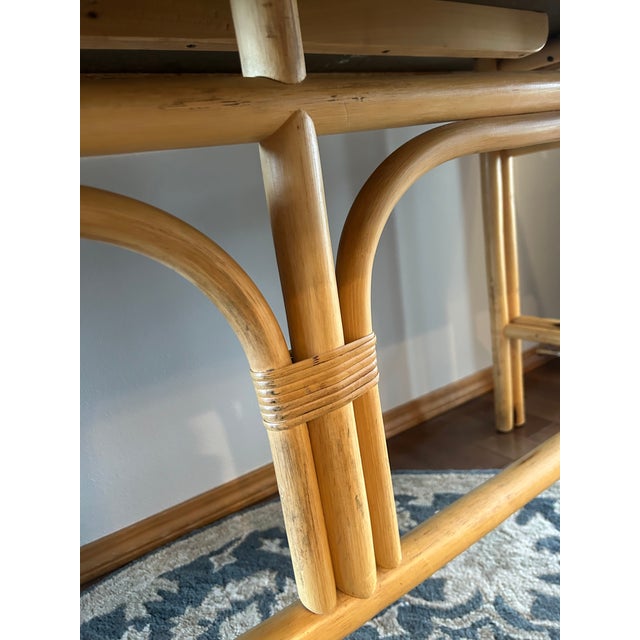 Late 20th Century Tessellated Olive Ash Burlwood and Pencil Reed Dining Table - Organic Modern For Sale - Image 4 of 17