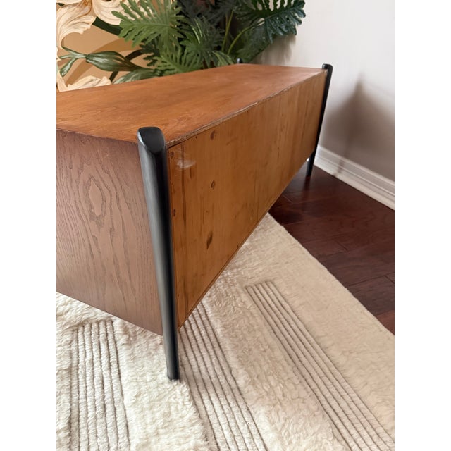 Brown Vintage MCM Teak Media Cabinet/Console With “Exoskeleton” Legs and Sliding Doors For Sale - Image 8 of 12