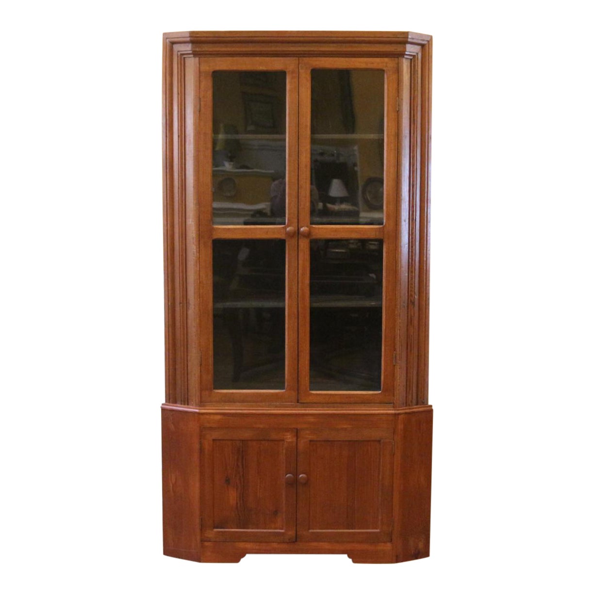 19th Century Country Pine And Oak Corner China Cabinet Chairish