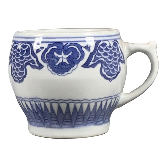 Vintage Blue & White Porcelain Teacup With Handle – Hand-Painted Floral Motif For Sale