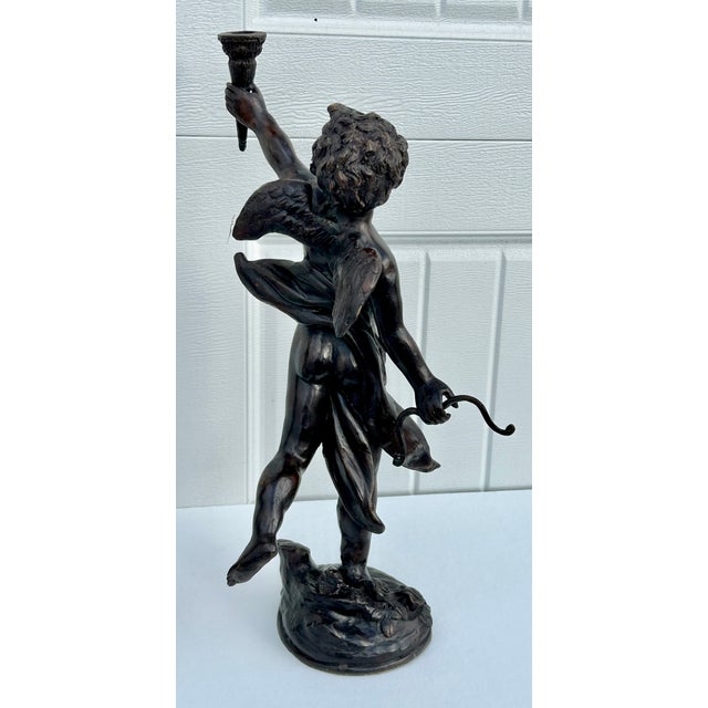 Vtg. Large Bronze Neo-Classic Style Cherub Candle Holders For Sale - Image 10 of 14