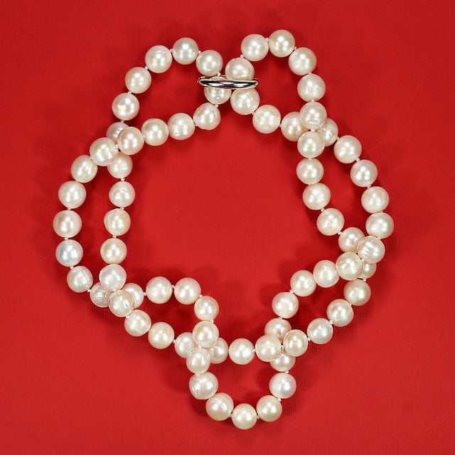 Ajd 35 Inch White Freshwater Pearl Necklace Great Gift For Sale - Image 4 of 6