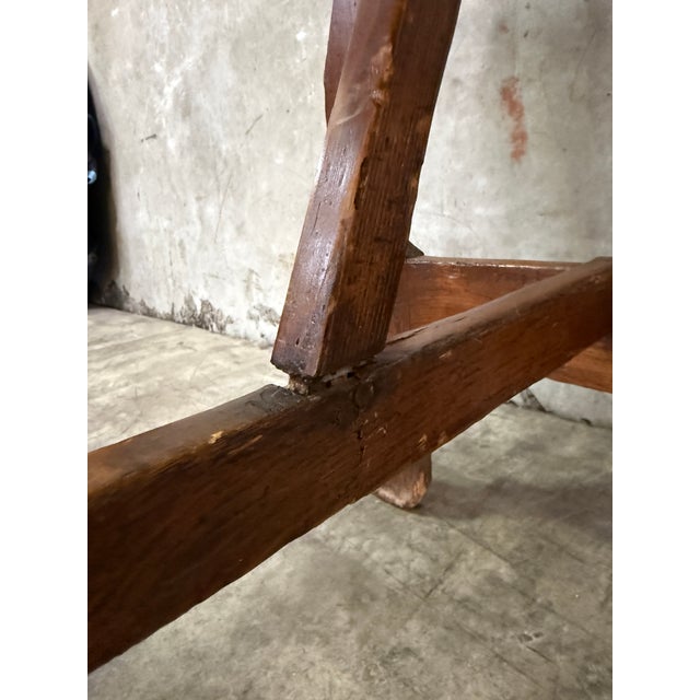 Wood 17th/18th C Italian Tuscan Walnut Trestle Table Drawer Primitive Antique For Sale - Image 7 of 16