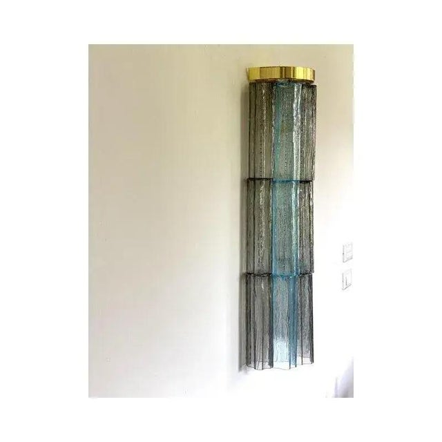 Grey and Light-Blue Murano Glass Tronchi Sconces by Simoeng, Set of 2 For Sale - Image 6 of 11