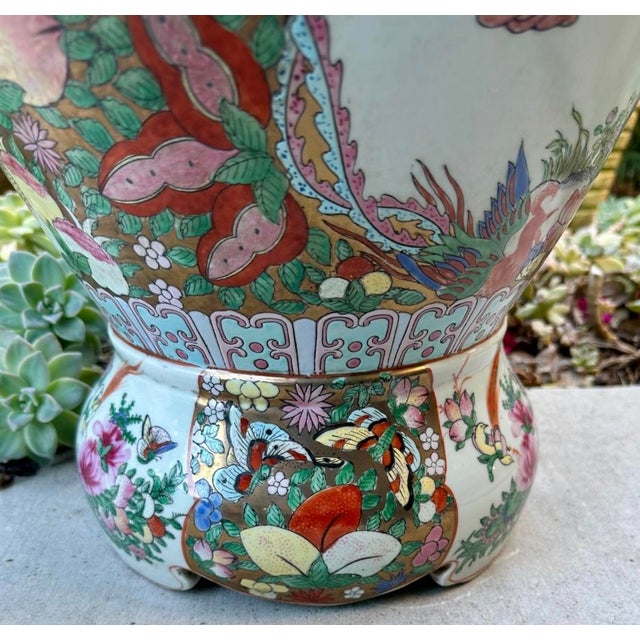 Gold Large Antique Chinese Famille Rose Porcelain Covered Vase With Foo Dog Finial For Sale - Image 8 of 12