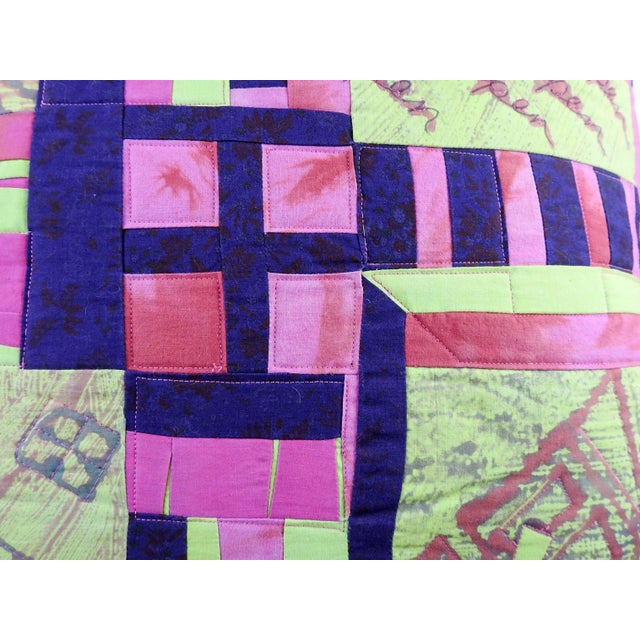 2000 - 2009 Artist Quilted Green & Pink Monoprint Pillow For Sale - Image 5 of 7