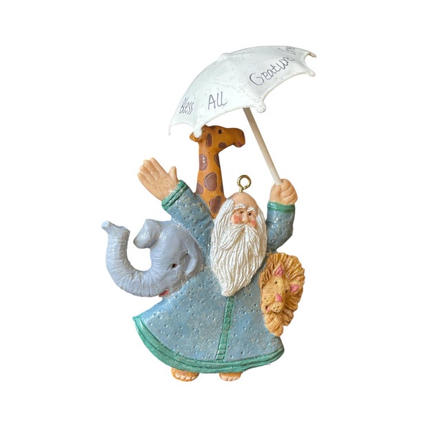 Folk Art 1980s Kurt Adler Noah's Ark Animals Umbrella Lion Giraffe Elephant Ornament For Sale - Image 3 of 5