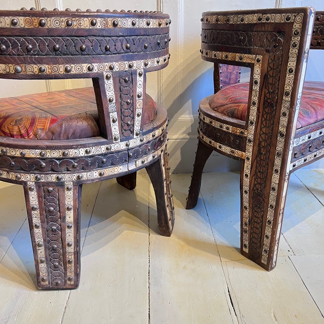 North African Hardwood and Leather Armchairs, 1960s, Set of 2 For Sale - Image 6 of 13