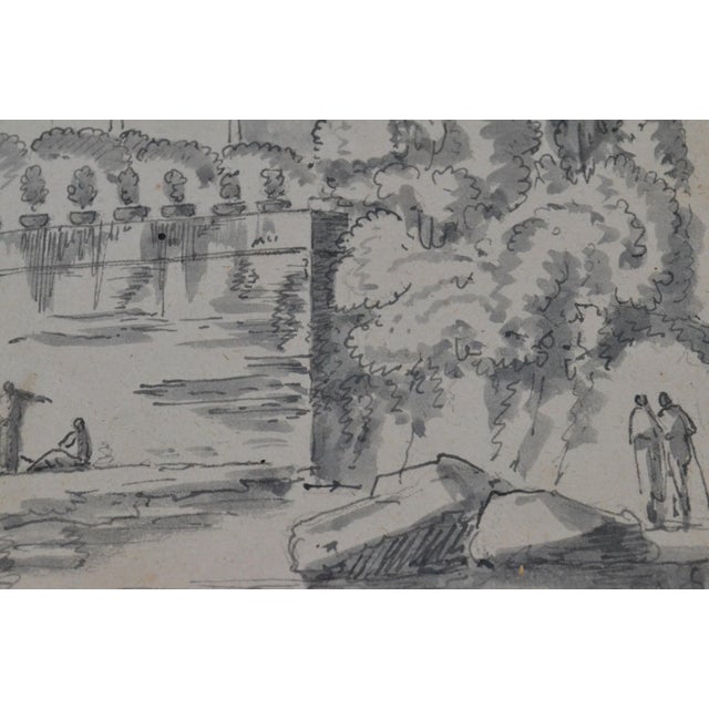 Early 19th Century Constant Bourgeois Du Castelet (1767–1841) Pair of Ink Wash Drawings — Views of Palaces in the Roman Countryside For Sale - Image 4 of 17