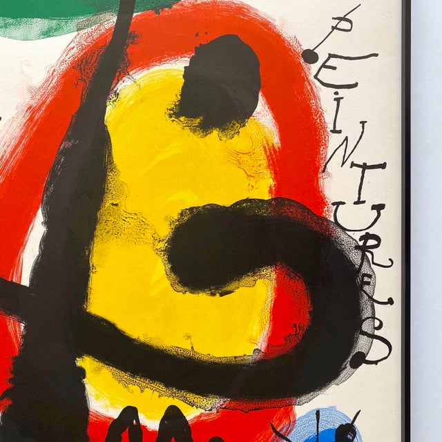 Joan Miro Vintage 1961 Mid Century Modernist Fine Art Lithograph Print " Murales - Peintures " Framed Paris Exhibition Poster For Sale - Image 13 of 16