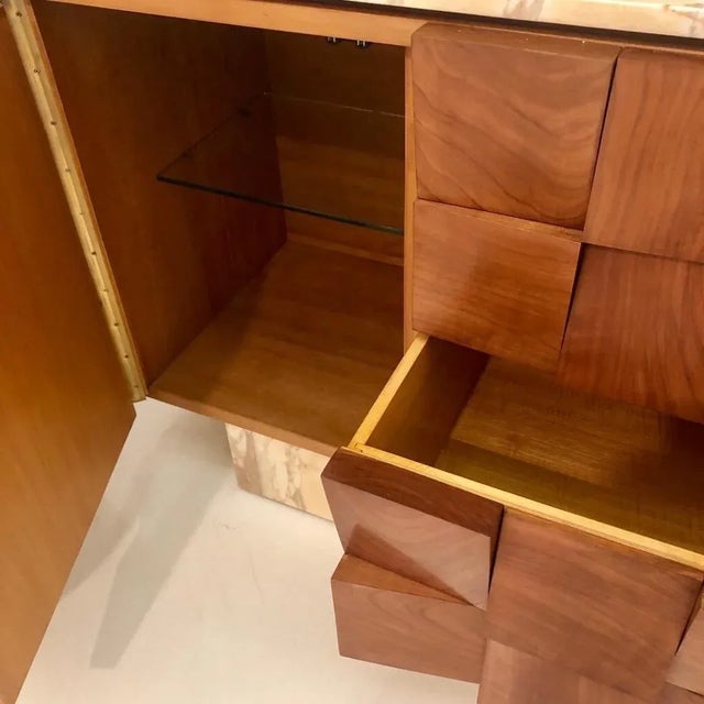 Beige Mid-Century Italian Modern Style Siena Marble & Solid Birchwood Sideboard For Sale - Image 8 of 18