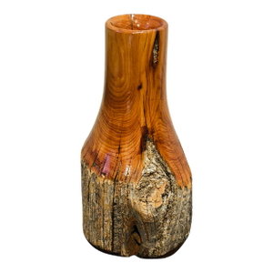 Late 20th Century Hand-Carved Live Edge Wood Vase by Bruce Pryor – Michigan Folk Art Burl Wood Sculpture, Rustic Woodturned Decorative Vessel