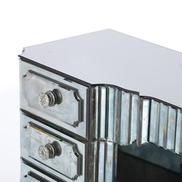 Art Deco Smoked Beveled Mirrored Vanity With Silvered Bronze Pulls For Sale - Image 10 of 16