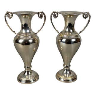 Handcrafted 800 Silver Amphora Vases, 20th Century, Set of 2 For Sale