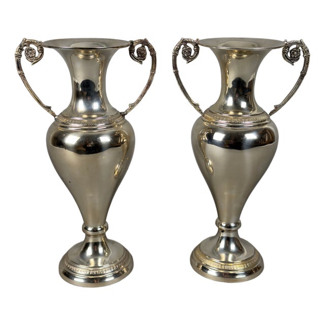 Handcrafted 800 Silver Amphora Vases, 20th Century, Set of 2 For Sale