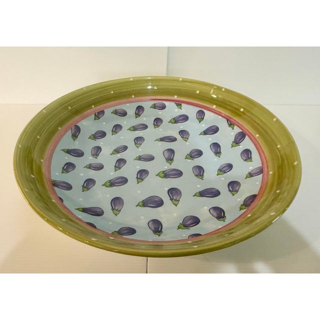 1990s Large Bois D’Arc Eggplant Serving Bowl by Heather Outlaw Kurpis for Essex Collection Portugal 14.5” For Sale In Phoenix - Image 6 of 12