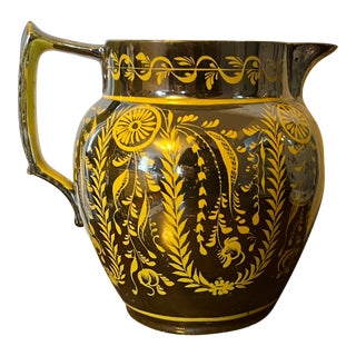 Antique Early 19th Century English Regency Staffordshire Silver Luster Canary Yellow Pitcher Jug For Sale