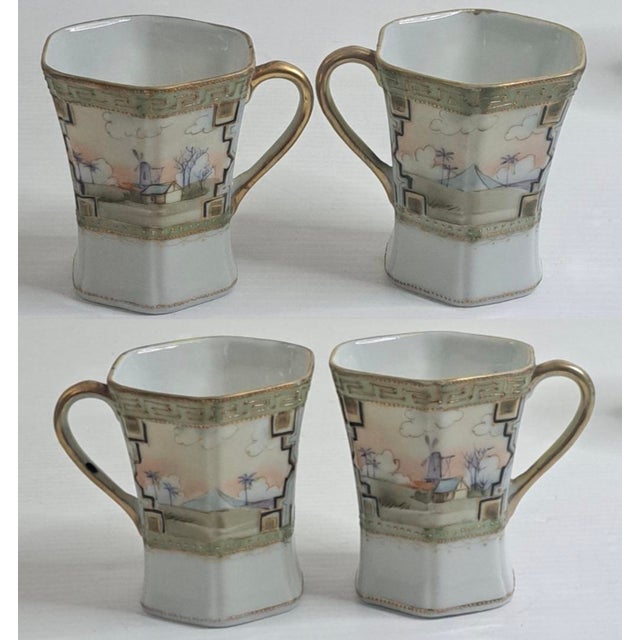 Antique Imperial Nippon Hand-Painted Chocolate Pot Set, 11 Pieces, Scenic Design, Gold Trim, Japan For Sale In West Palm - Image 6 of 12