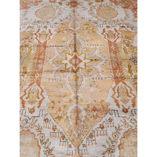 Late 19th Century Antique Oushak Carpet, Handmade Oriental Rug, Ivory Field, Coral, Gray, Soft For Sale - Image 5 of 12