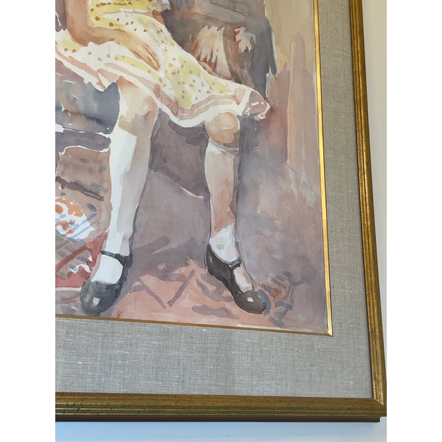 1970s Impressionist Original Watercolor Savannah Art Myrtle Jones Slouching Girl Gilded Frame For Sale - Image 10 of 14