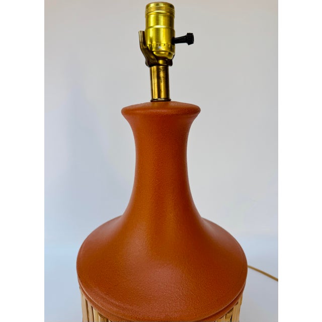 Vintage 1970s Ceramic Bamboo Table Lamp With Woven Shade For Sale - Image 9 of 16