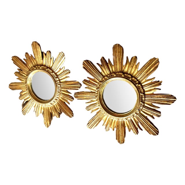 Mid-Century German Giltwood Sunburst Mirrors by Wenz, 1960s, Set of 2 For Sale