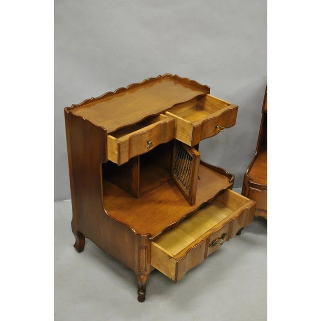 French Country Vintage French Country Provincial Walnut Fruitwood Step Nightstands - A Pair For Sale - Image 3 of 12