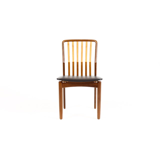 1960s Danish Modern / Mid Century Mahogany Dining Chair — Svend Madsen for Moreddi — Black Vinyl For Sale - Image 4 of 6