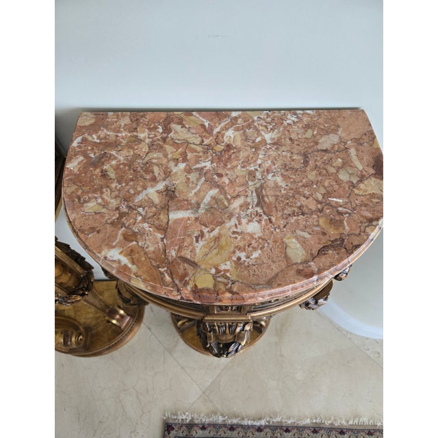 Pair of French Louis 16th Style Giltwood Rouge Marble Top Corner Tables - A Pair For Sale - Image 14 of 14