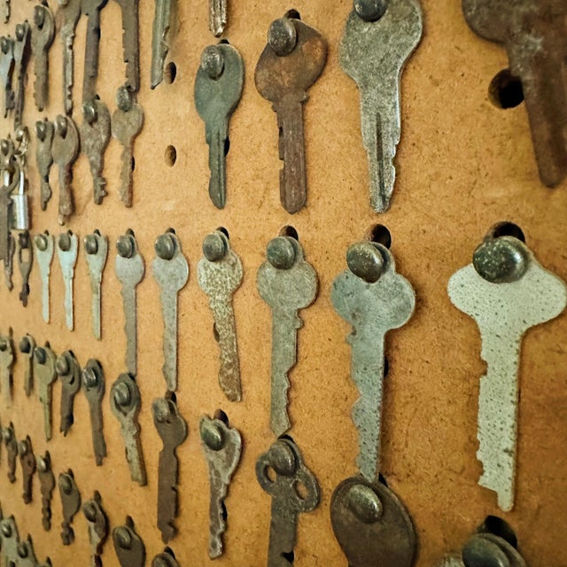 Folk Art Framed Vintage Keys on PegBoard For Sale In West Palm - Image 6 of 9