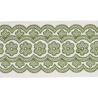 Schumacher Astrid Embroidered Tape in Green For Sale