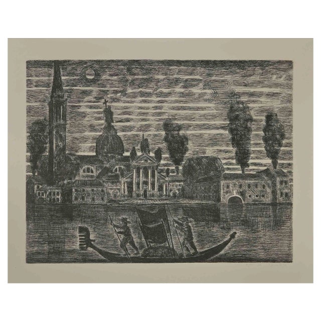 Gianpaolo Berto, Gondoliers in Venice, Etching, 1974 For Sale