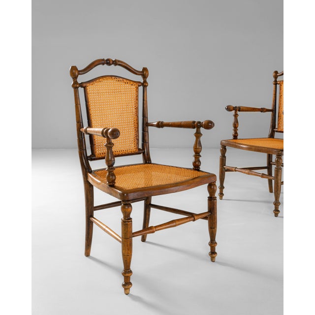 1900s French Louis XIII Wooden Armchairs With Cane Seats & Backs - A Pair For Sale - Image 4 of 18