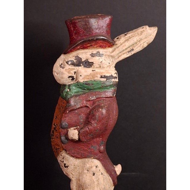 White Antique Cast Iron Gentleman Rabbit Doorstop Albany Foundry 94 Top Hat For Sale - Image 8 of 18