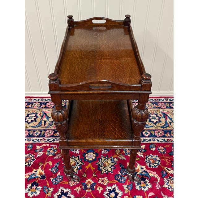 Antique English Trolley Tea Cart Pastry Cocktail Bar Cart Tray Tudor Oak 1930s 2 For Sale - Image 16 of 18