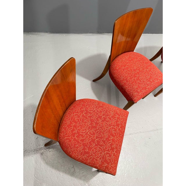 We offer a set of four dining chairs, model H-214, designed by prominent Czech designer Jindřich Halabala (1903–1978)....