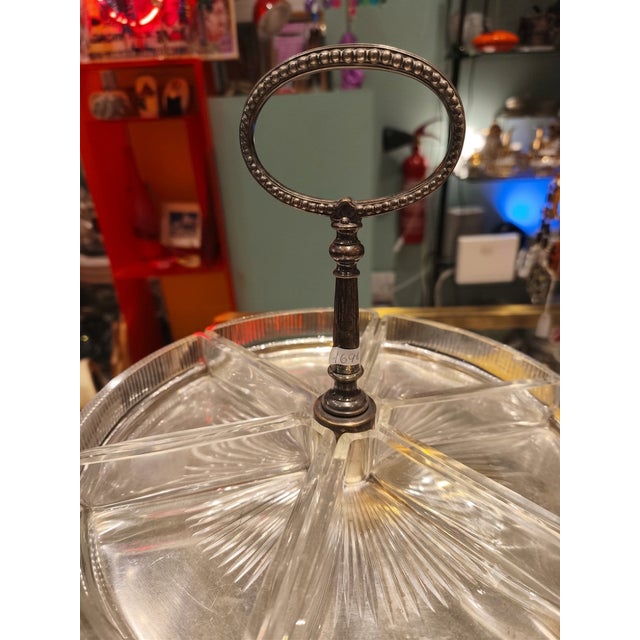 1980s Vintage Glass Serving Tray with Silvered Handle, 1980s For Sale - Image 5 of 6