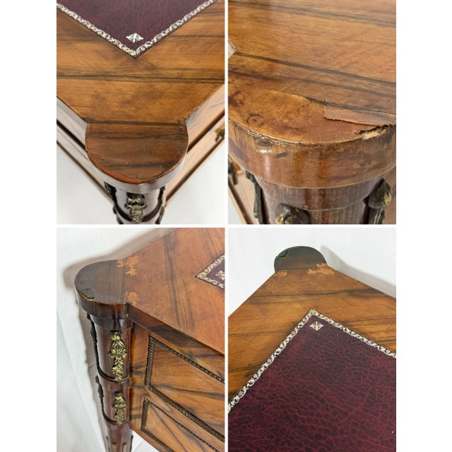 Antique Italian Louis XVI Walnut Bronze Leather Partner’s Writing Desk For Sale - Image 15 of 18