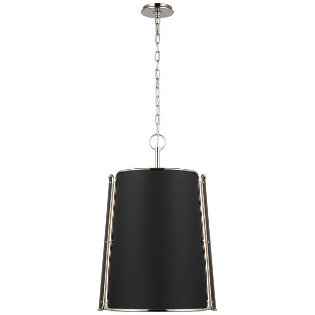 Carrier & Company for Visual Comfort Signature Hastings Large Pendant in Polished Nickel with Black Shade For Sale