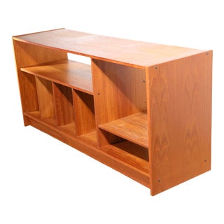 Danish Mid Century Modern Teak Veneer Media Center Storage Cabinet Bookshelf For Sale
