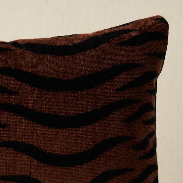 Abstract Schumacher Sabi Tiger Velvet 24" Lumbar Pillow in Java For Sale - Image 3 of 3